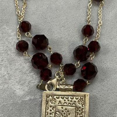 625: Sterling Silver Red Crystal Pendant Necklace
