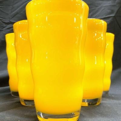 627: DANSK RIO Set 6 Art Glass Cups Vessels Yellow
