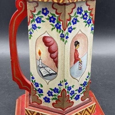 242: JP Handcrafted Hand Paint Wooden Judaica Coin Bank
