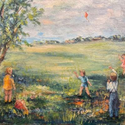 113: Sgnd Susan L Children Landscape Oil Painting 1970
