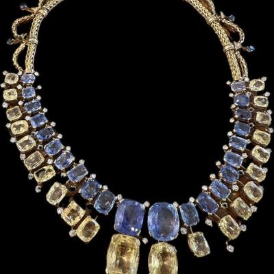 497: 18k Gold Necklace Sapphires Natural Mined Stones
