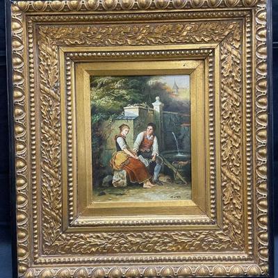 315: Framed Signed M. Cross Seated Couple Oil Painting
