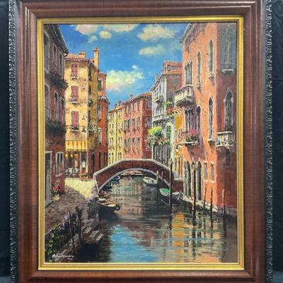 595: Framed Signed Sam Park Afternoon Canal Serigraph
