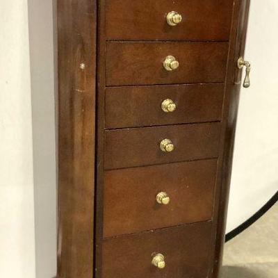 468: RC POWELL Vtg 8 Drawer Wood Jewelry Chest
