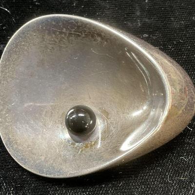 508: Georg Jensen Sterling Silv Onyx Oyster Brooch Denmark
