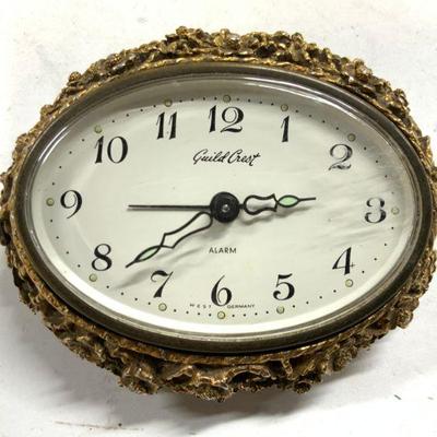 286: GUILD CREST Vtg Gilt Metal Alarm Clk W GERMANY
