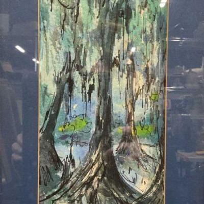 61: Signed Tom Lane Bayou Landscape Watercolor
