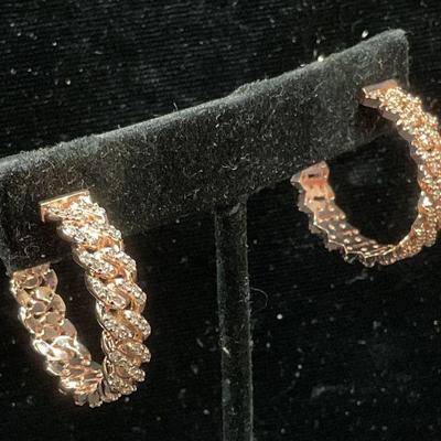 177: 14k Rose Gold Diamond Hoop Earrings
