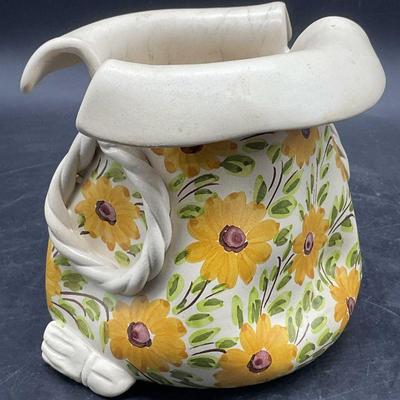 427: J SANTOS Hand Painted Floral Pottery Vase Portugal
