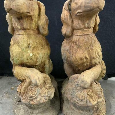 44: Pair Vntg Cement Outdoor Dog Statuaries 25in
