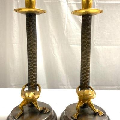 582: HAUY POUIGO Signed Frog Candlesticks
