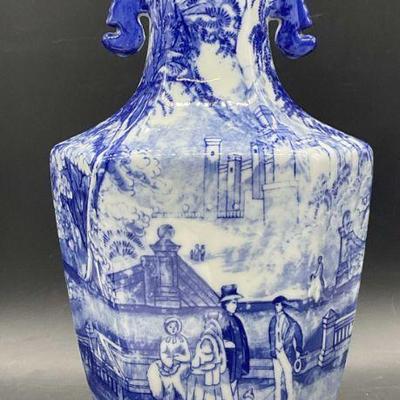 694: Vintage Trademarked Blue & White Ironstone Vase
