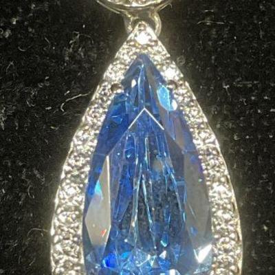 519: Signed Sterling Silver Blue Semiprecious Pendant
