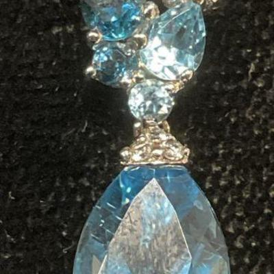 517: Signed Sterling Silver Blue Semiprecious Pendant
