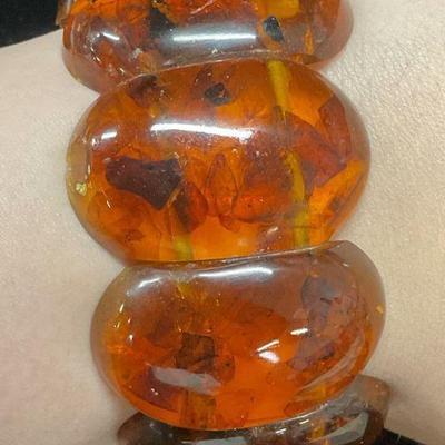 714: Vintage Chunky Amber Beaded Bracelet
