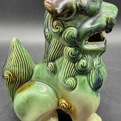 11: Vintage Green Glazed Ceramic Asian Fu Dog Figural
