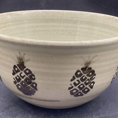 608: GRP ME Signed Handmade Pineapple Pottery Bowl
