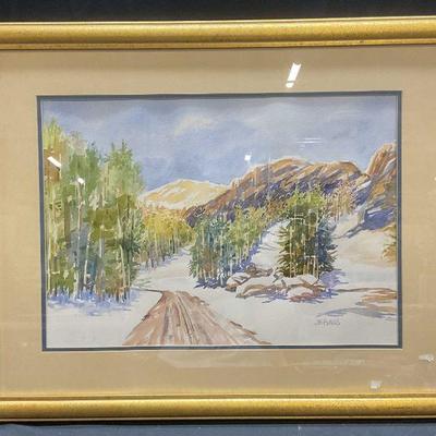 579: Sgn Jim Evans Snow Landscape Watercolor Painting
