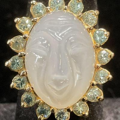 411: 14K GOLD MOONSTONE & TOPAZ FACE RING

