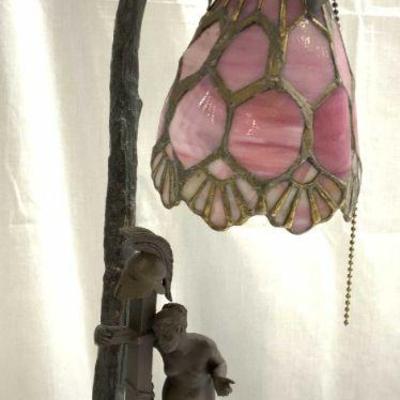 715: Bronze Female Nude Tiffany Style Table Lamp
