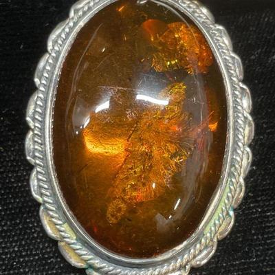 687: JRD Sterling Silver Oval Amber Pendant NWT
