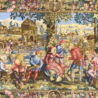 708: Vtg Nddl Pt Tapestry Medieval Festival 68in
