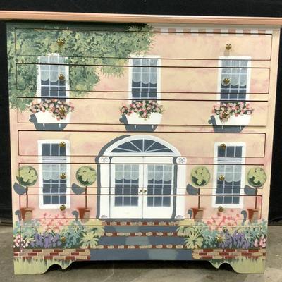 459: M BORGEN 7Drwr Hand Painted House Jewelry Box 18in
