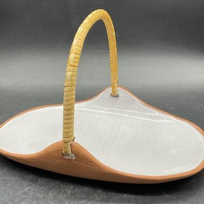 610: OSA DANMARK Pottery Basket W/ Rattan Top Handle
