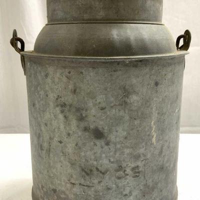 428: Antique Metal Milk Jug W Lid
