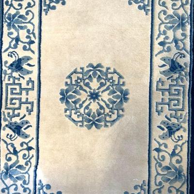 94: Vintage Chinese Art Deco Handmade Wool Rug
