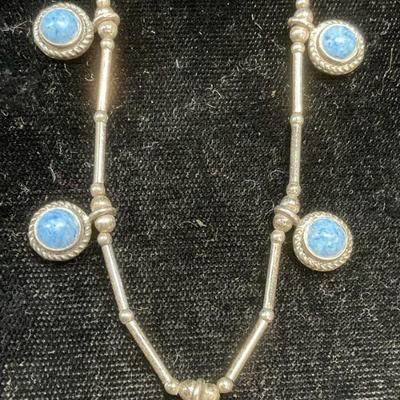 394: Vintage Sterling Silver Blue Stone Necklace
