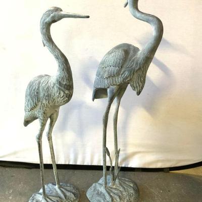 131: Pair Vintage Metal Crane Lawn Ornaments 35in
