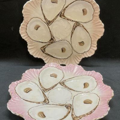 195: Near Pair Vintage Porcelain Oyster Plates
