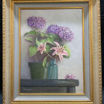 21: Signed Croghan Still Life Lilies Oil Painting
