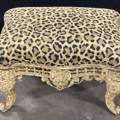 417: Leopard Patterned Upholstery Iron Base Footstool
