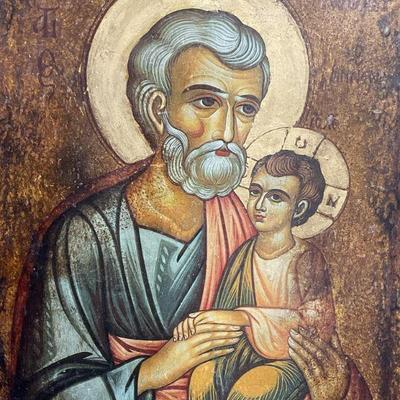 701: Vintage Saint Joseph & Infant Jesus Icon Panel
