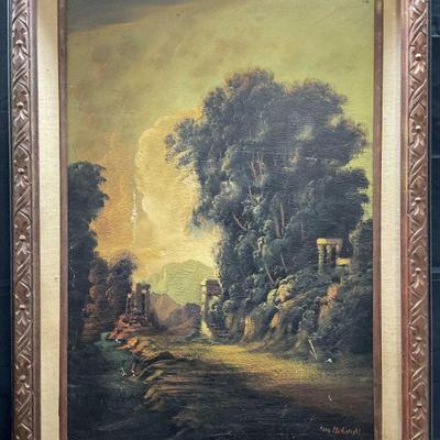 103: Framed Signed Oil Painting, Landscape & Ruins
