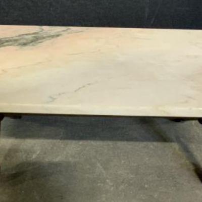 79: Vntg Marble Top Wood Base Coffee Table

