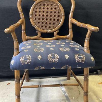 86: Vintage Plantation Style Wood & Rattan Armchair
