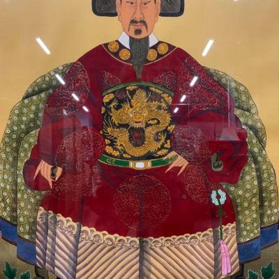 192: LARGE Framed Chinese Ancestral Portrait Watercolor
