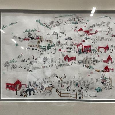436: Sgn Bonnie Phelps Burns Winter Town Painting
