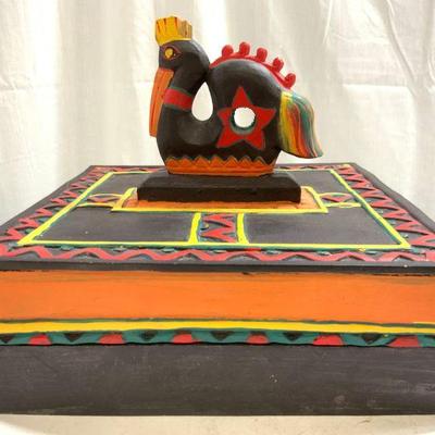 757: PIER 1 Hand Painted Wooden Keepsake Box W Lid
