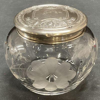 324: Vintage Sterling Silver Cut Crystal Dresser Jar
