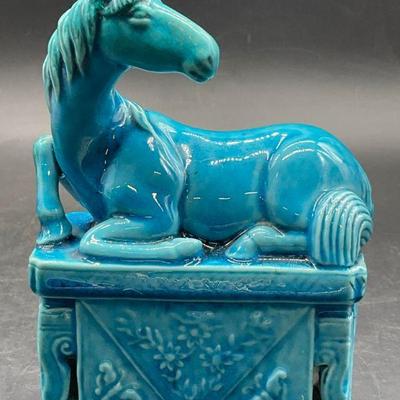 26: Vintage Asian Turquoise Blue Ceramic Horse Figural
