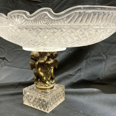 213: Atq Gilt Metal Cherub & Glass Pedestaled Vessel
