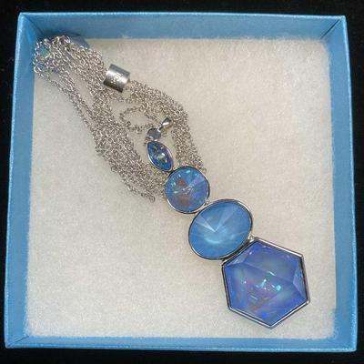 503: Swarovski Touchstone Blue Crystal Pendant Necklace
