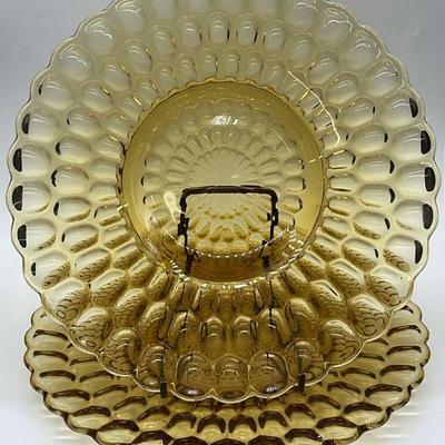 650: Pair Vintage Amber Thumbprint Glass Plates
