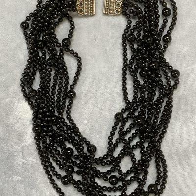 717: Sterling Silver Onyx Beaded Choker Necklace
