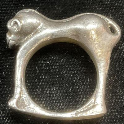652: Vintage Sterling Silver Monkey Ring
