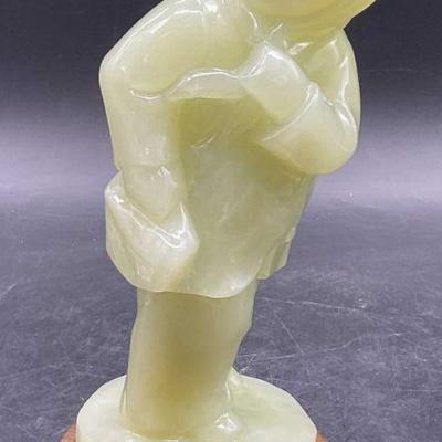 753: Carved Green Stone Female Figural W/ Wood Stand
